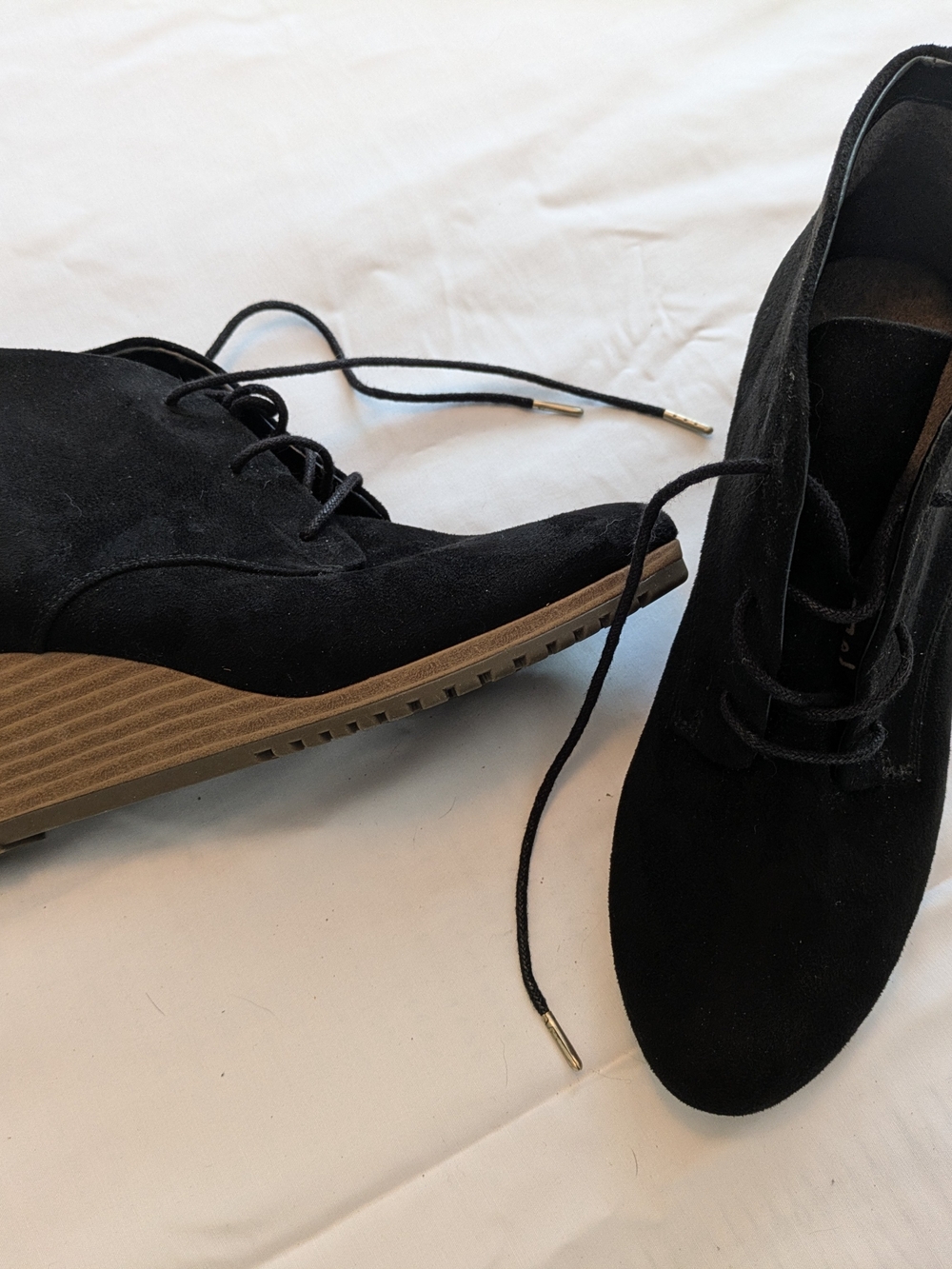 Dr. Scholl's Black Suede Wedge Lace-Up Ankle Booties